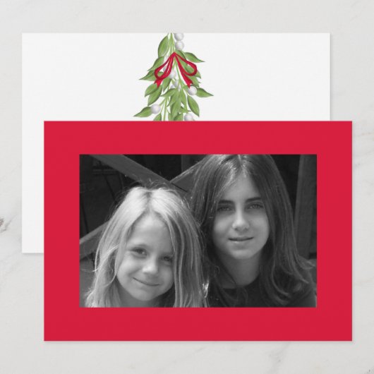 Carte de Noël Joyeux Gui avec Ruban Rouge (Devant / Derrière)