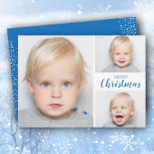 Carte de Noël Joyeux Joyeux Bleu Multiphoto