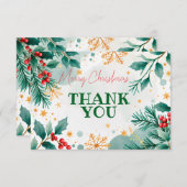 Carte de Noël Joyeux Merci - Feuilles & Berries (Devant / Derrière)