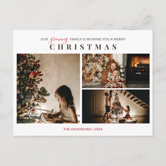 Carte de Noël Joyeux Noël avec 3 photos de Famille (Devant)