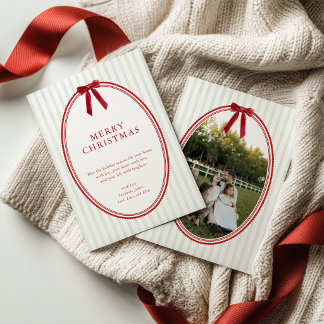 Carte de Noël Joyeux Noël avec Ruban Rayé Vert Pho