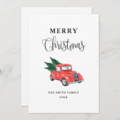 Carte de Noël Joyeux Noël Camion Rouge Aquarelle (Devant / Derrière)