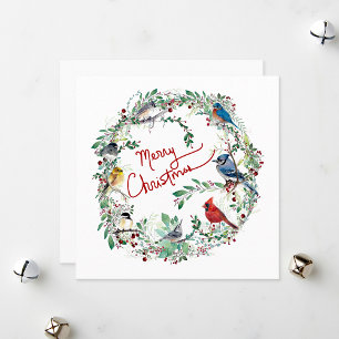 Carte de Noël Joyeux Noël Oiseau et Couronne