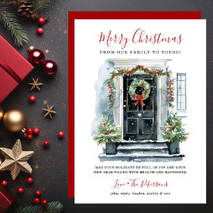 Carte de Noël Joyeux Noël porte avant à l'aquarell