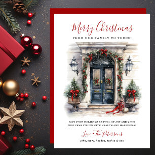 Carte de Noël Joyeux Noël porte avant à l'aquarell