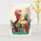 Carte de Noël Joyeux Noël Poulet Mignon (Fleur jaune)