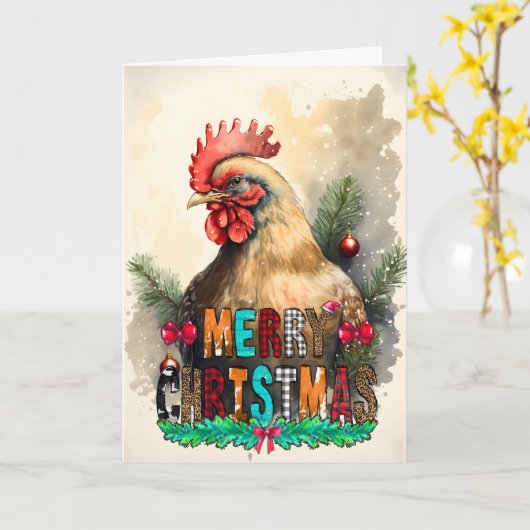 Carte de Noël Joyeux Noël Poulet Mignon (Fleur jaune)