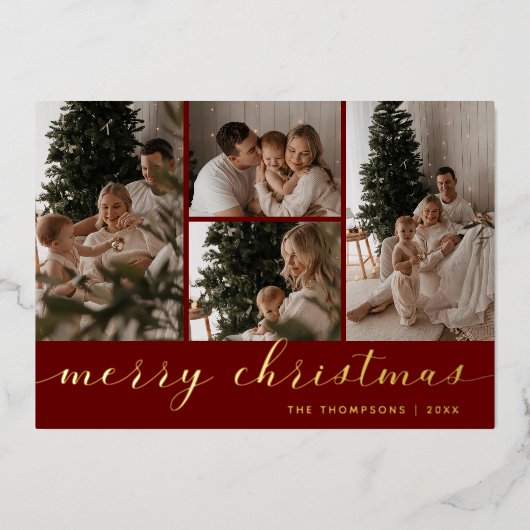 Carte de Noël Joyeux Noël Rouge à Script Minimal Q (Recto)