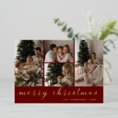 Carte de Noël Joyeux Noël Rouge à Script Minimal Q (Debout devant)