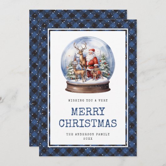 Carte de Noël Joyeux Panier bleu Père Noël (Devant / Derrière)