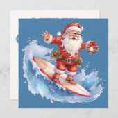 Carte de Noël Joyeux Père Noël Surfing (Devant / Derrière)
