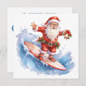 Carte de Noël Joyeux Père Noël Surfing (Devant / Derrière)