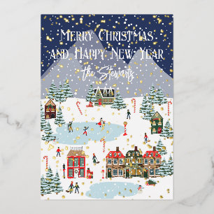 Carte de Noël Joyeux personnalisée avec neige doré