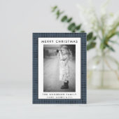 Carte de Noël Joyeux Photo Plaid bleu (Debout devant)