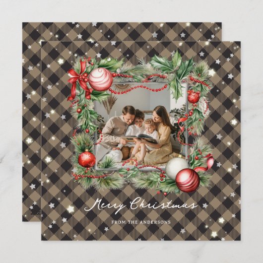 Carte de Noël Joyeux Photo Plaid Moderne (Devant / Derrière)