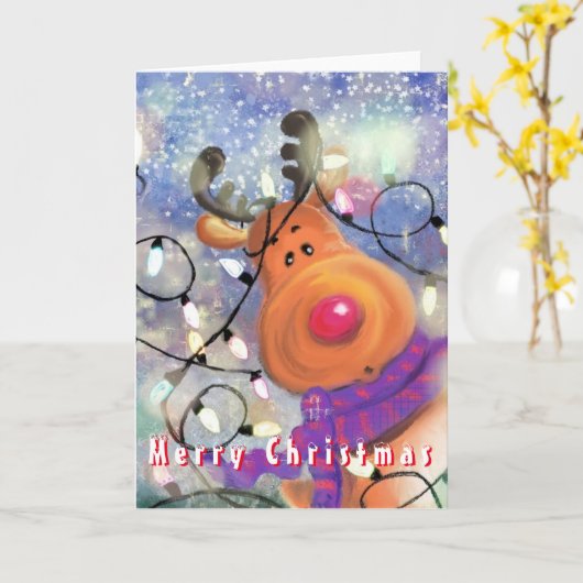 Carte de Noël Joyeux Renne (Fleur jaune)