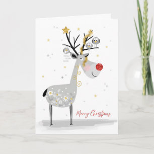Carte de Noël Joyeux Renne avec ses Copains Oiseau