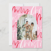 Carte de Noël Joyeux Rouge Et Rose (Devant)