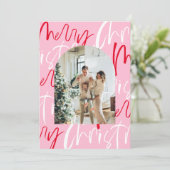 Carte de Noël Joyeux Rouge Et Rose (Debout devant)