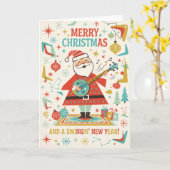 Carte de Noël joyeux Santa balançant (Fleur jaune)