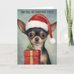 Carte de Noël Joyeux Santa Chihuahua avec Cadeau