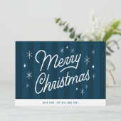 Carte de Noël Joyeux Script bleu moderne (Debout devant)