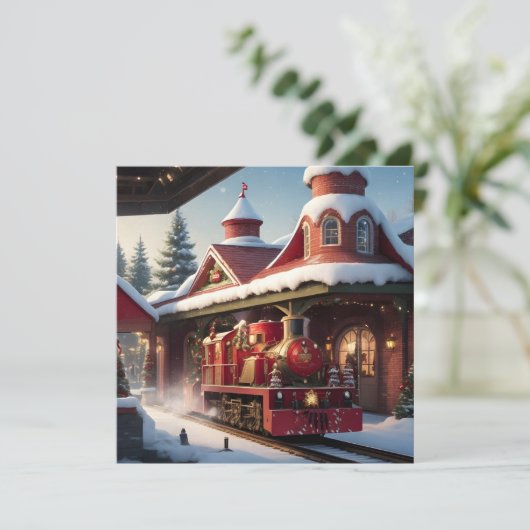 Carte de Noël Joyeux train rouge Noël (Debout devant)