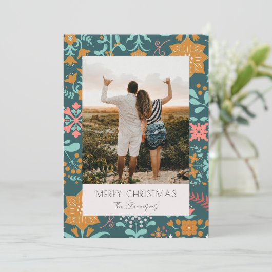 Carte de Noël Joyeux Vert Retro (Debout devant)