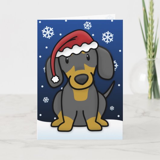 Carte de Noël Kawaii Dachshund (Noir et Tan) (Devant)