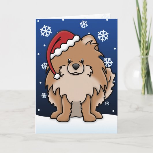 Carte de Noël Kawaii Red Pomeranian (Devant)