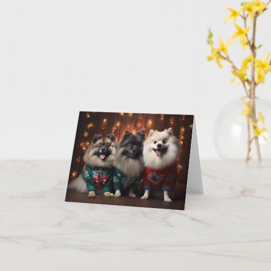 Carte de Noël Keeshond Dogs (Fleur jaune)