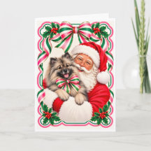 Carte de Noël Keeshond et Père Noël