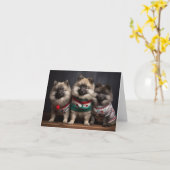 Carte de Noël Keeshond Puppies (Fleur jaune)