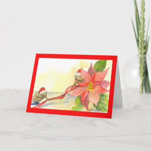 Carte de Noël Kiwi et Poinsettia avec ruban
