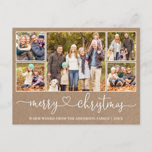 Carte de Noël Kraft Cœur Calligraphie 5 Photo Fête (Devant)