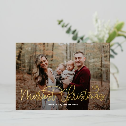 Carte de Noël la plus joyeuse avec écriture de han (Debout devant)