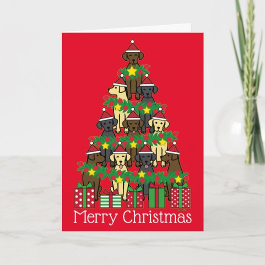 Carte de Noël Labrador Arbre de Noël Rouge (Devant)