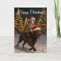Carte de Noël Labrador au Chocolat & Perdrix