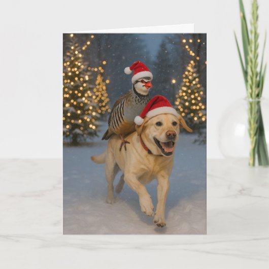 Carte de Noël Labrador jaune et Perdrix (Devant)