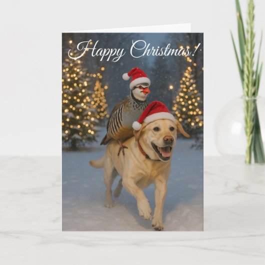 Carte de Noël Labrador jaune et Perdrix (Devant)