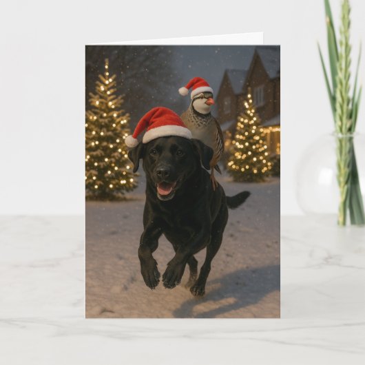 Carte de Noël Labrador noir et Perdrix (Devant)