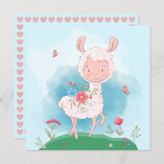 Carte de Noël lama (Devant / Derrière)