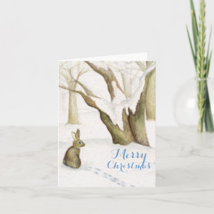 Carte de Noël lapin en bois de neige