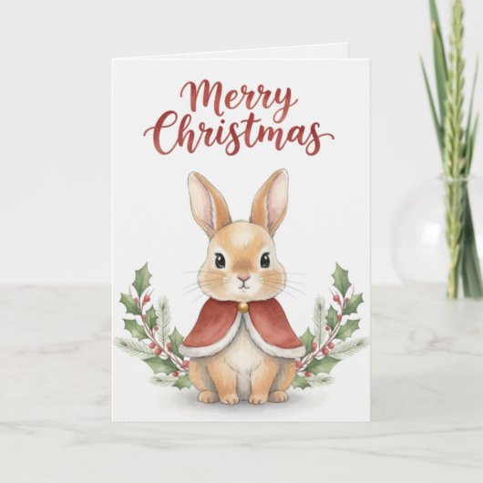 Carte de Noël Lapin Joyeux Noël Joli Lapin en Cape (Devant)