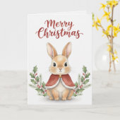 Carte de Noël Lapin Joyeux Noël Joli Lapin en Cape (Fleur jaune)