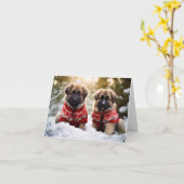 Carte de Noël Leonberger Puppies (Fleur jaune)