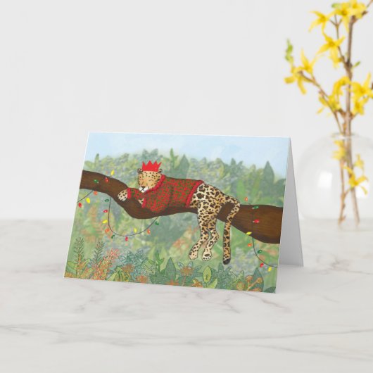 Carte de Noël léopard (Fleur jaune)