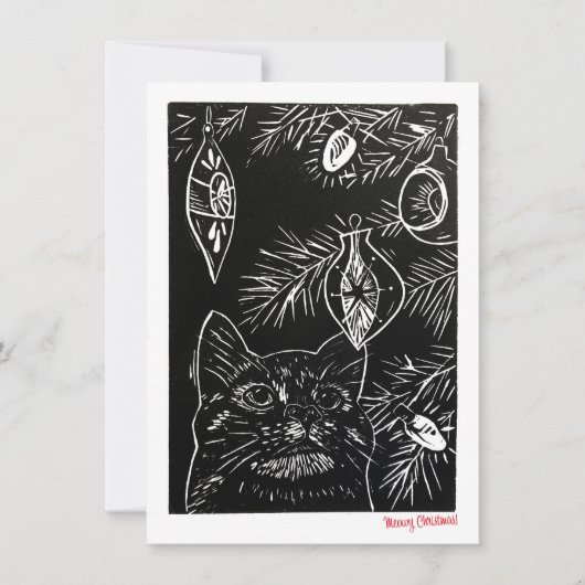 Carte de Noël Linocut Chat (Devant)