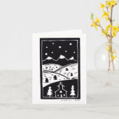 Carte de Noël linogravée d'hiver montagneux (Fleur jaune)