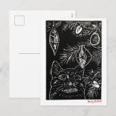 Carte de Noël Linogravure Chat (Devant / Derrière)
